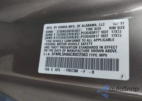 2012 Honda Odyssey Ex-L z USA, uszkodzony, nr VIN 5FNRL5H66CB022563